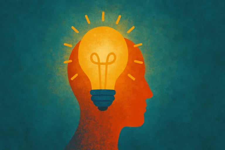 Light-bulb head artwork promoting innovation prompt category.