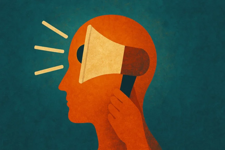 Megaphone head graphic highlighting marketing prompt set.