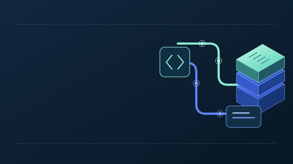 DeepSeek API guide cover with connected code, response and server blocks, illustrating the path from a first request to resilient production.