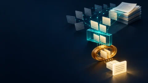 Retrieved document evidence passes through separate teal and amber verification gates before forming a grounded answer.