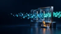 Glass validation gates transform irregular fragments into ordered data blocks, with an uncertain piece routed separately for review.
